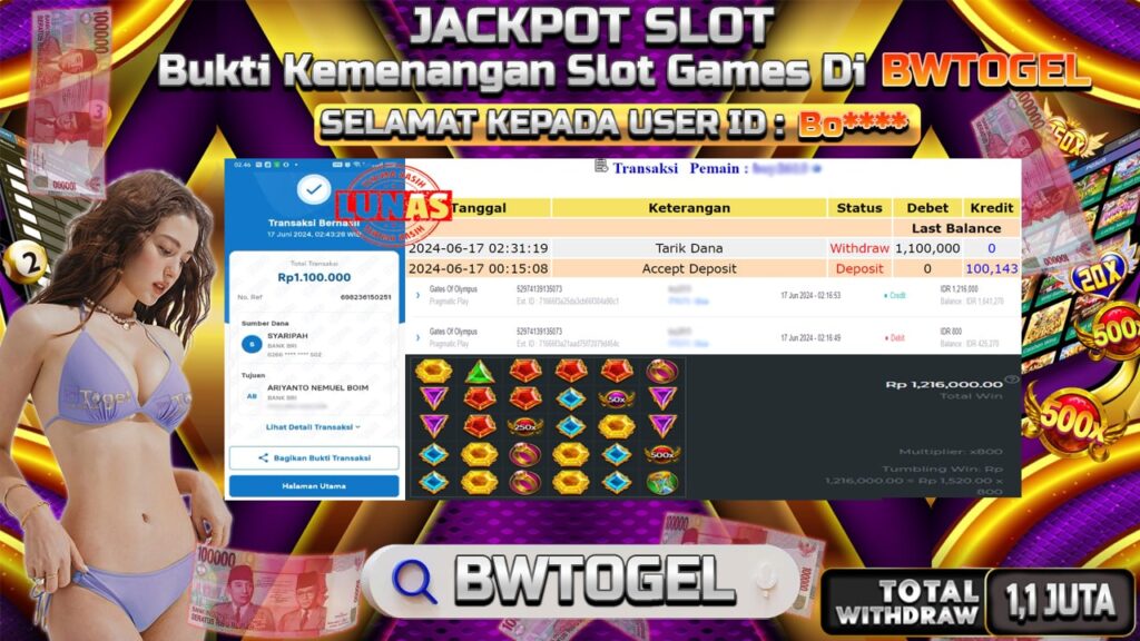 BUKTI JACKPOT SLOT GATES OF OLYMPUS TERPERCAYA DI INDONESIA TGL 17-06-2024