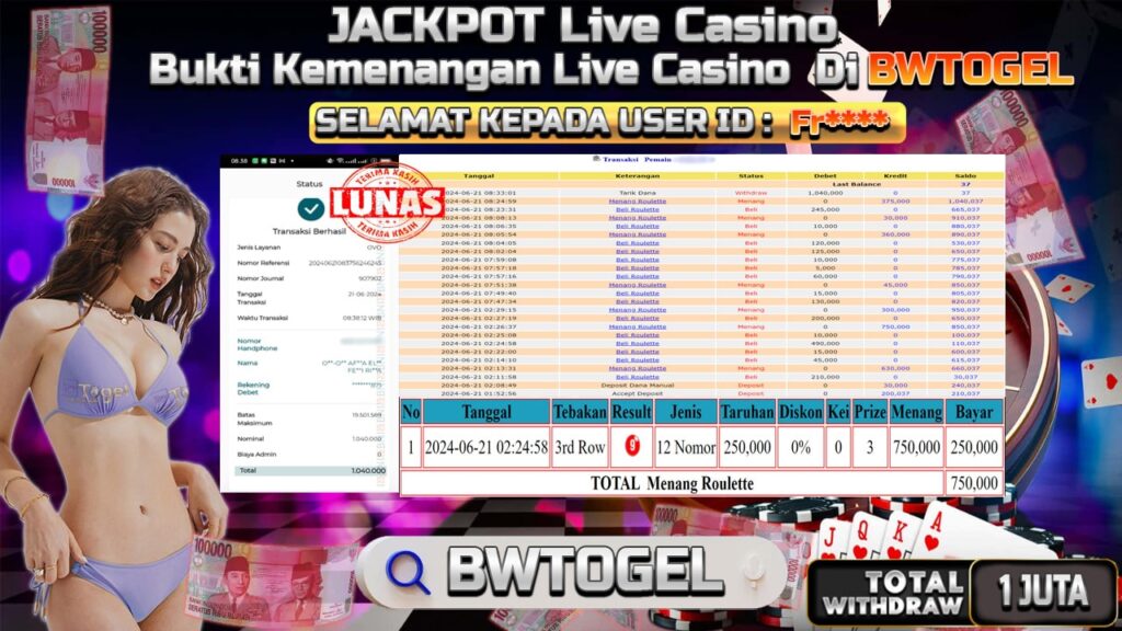 BUKTI JACKPOT ROULETTE TERPERCAYA DI INDONESIA TGL 21-06-2024