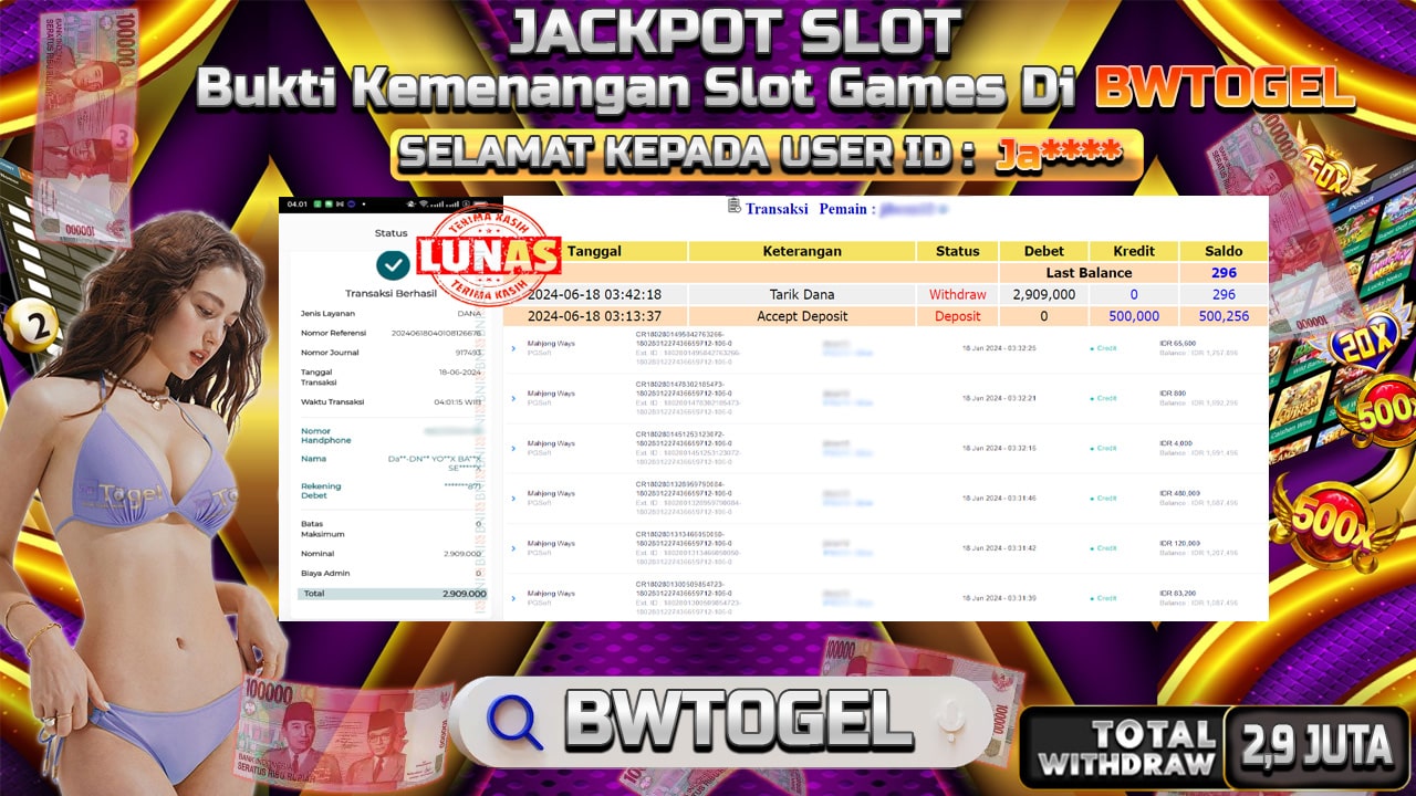 BUKTI JACKPOT SLOT MAHJONG WAYS TERPERCAYA DI INDONESIA TGL 18-06-2024