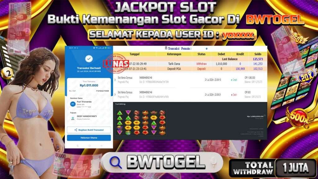 BUKTI JACKPOT SLOT MANIA OLYMPUS TERPERCAYA DI INDONESIA TGL 22-07-2024