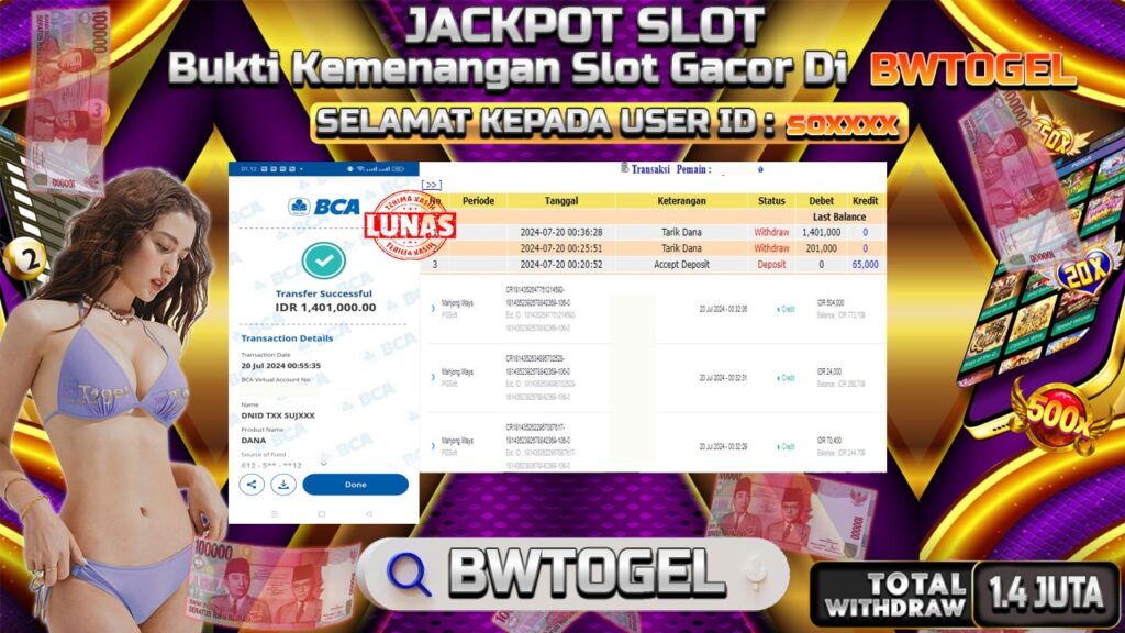 BUKTI JACKPOT SLOT MAHJONG WAYS TERPERCAYA DI INDONESIA TGL 20-07-2024