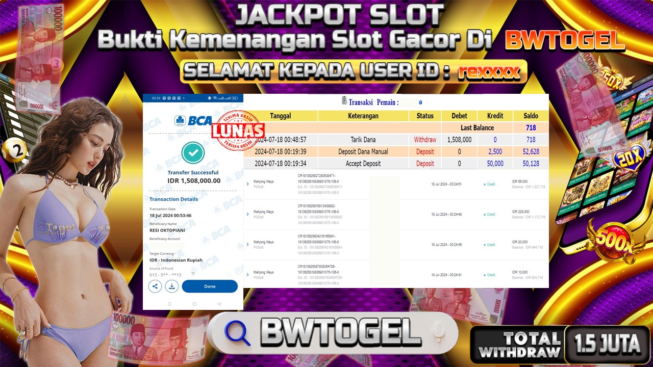 BUKTI JACKPOT SLOT MAHJONG WAYS TERPERCAYA DI INDONESIA TGL 18-07-2024