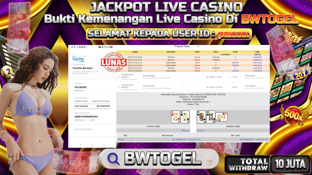 BUKTI JACKPOT SPEED BACCARAT 1 TERPERCAYA DI INDONESIA TGL 29-07-2024