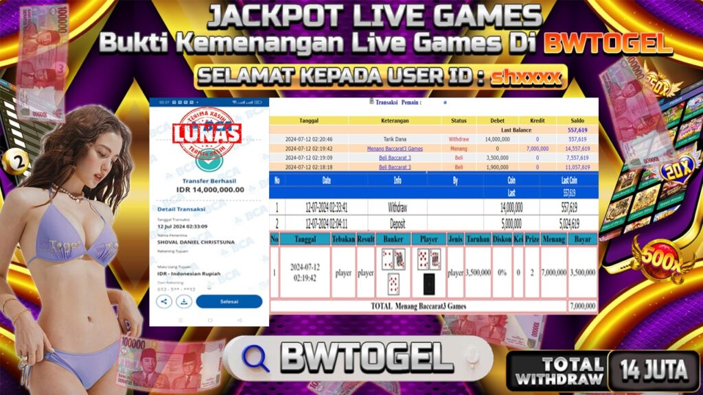 BUKTI JACKPOT BACCARAT 3 GAMES TERPERCAYA DI INDONESIA TGL 12-07-2024