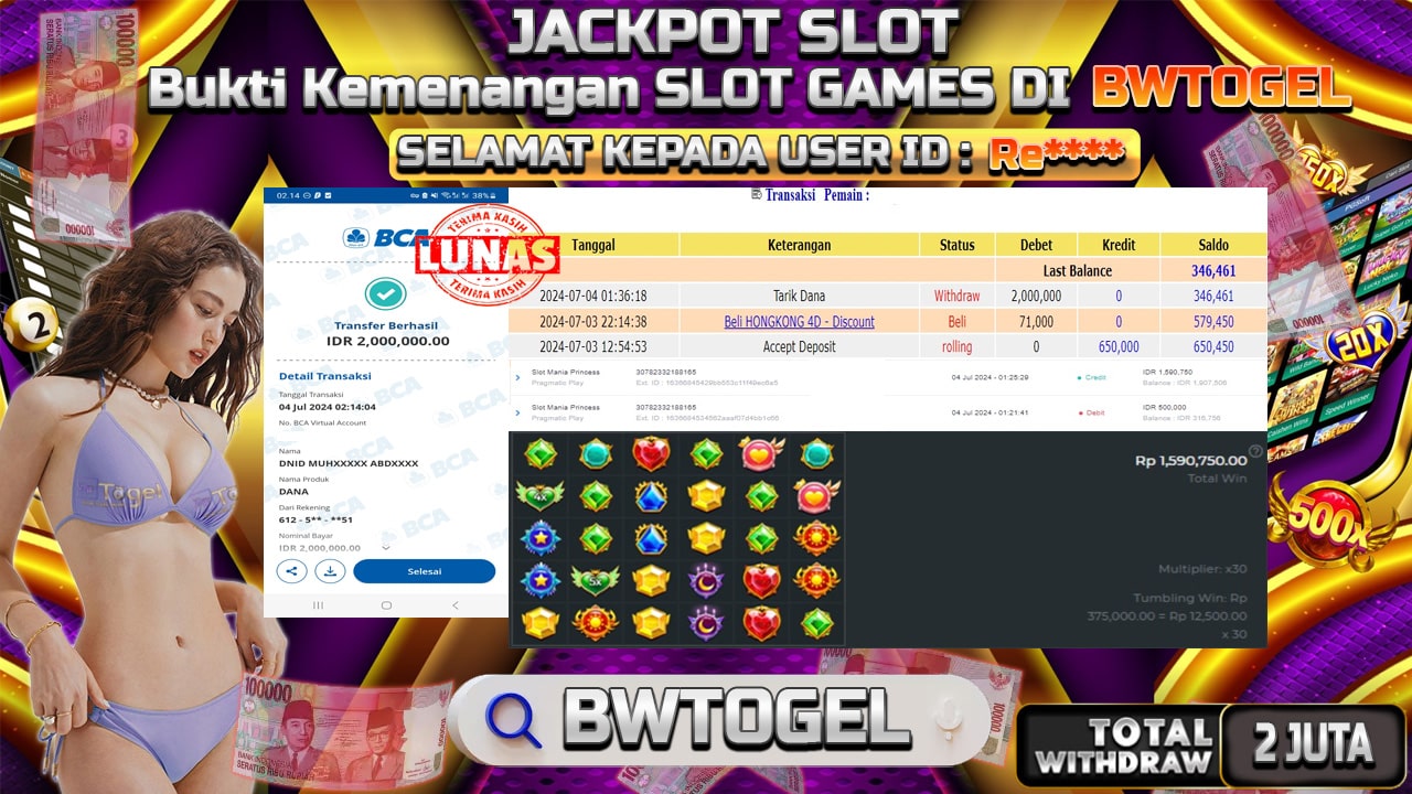 BUKTI JACKPOT SLOT MANIA PRINCESS TERPERCAYA DI INDONESIA TGL 04-07-2024