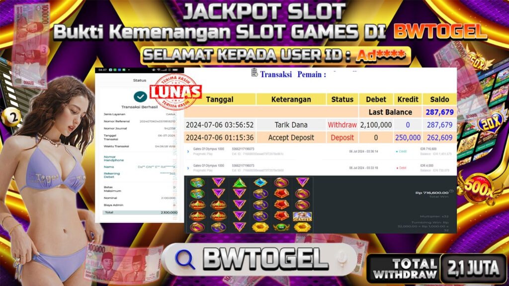 BUKTI JACKPOT SLOT GATES OF OLYMPUS 1000 TERPERCAYA DI INDONESIA TGL 06-07-2024