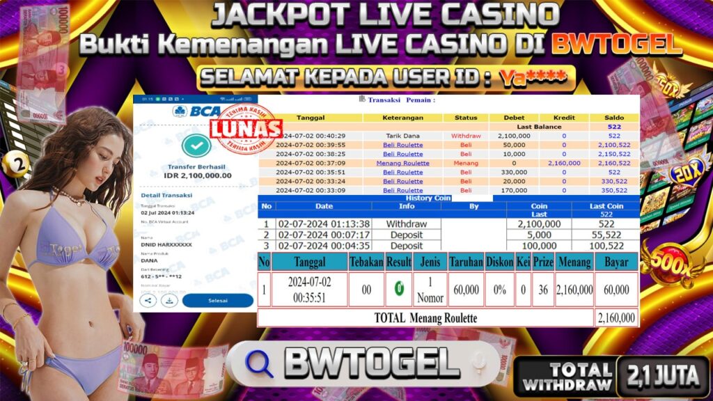 BUKTI JACKPOT ROULETTE TERPERCAYA DI INDONESIA TGL 02-07-2024