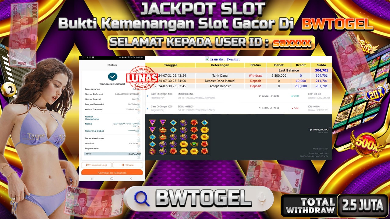 BUKTI JACKPOT SLOT GATES OF OLYMPUS 1000 TERPERCAYA DI INDONESIA TGL 31-07-2024