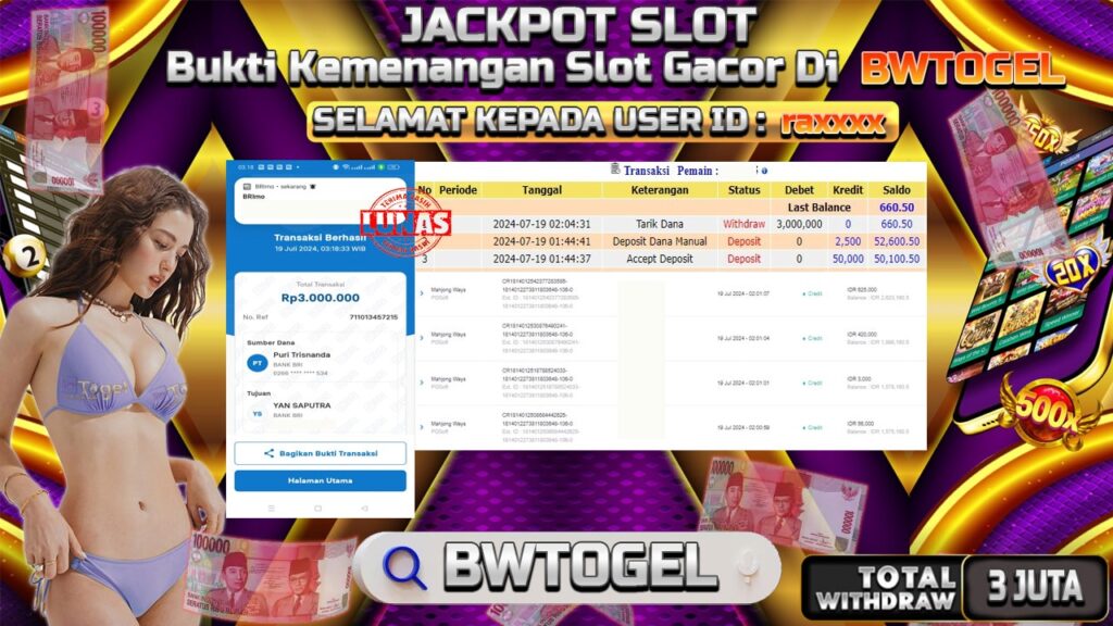 BUKTI JACKPOT SLOT MAHJONG WAYS TERPERCAYA DI INDONESIA TGL 19-07-2024