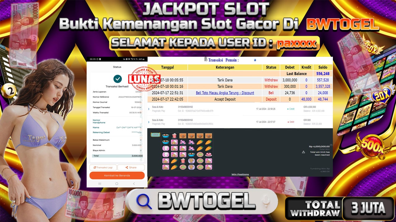 BUKTI JACKPOT SLOT CUCU & KOKO TERPERCAYA DI INDONESIA TGL 18-07-2024