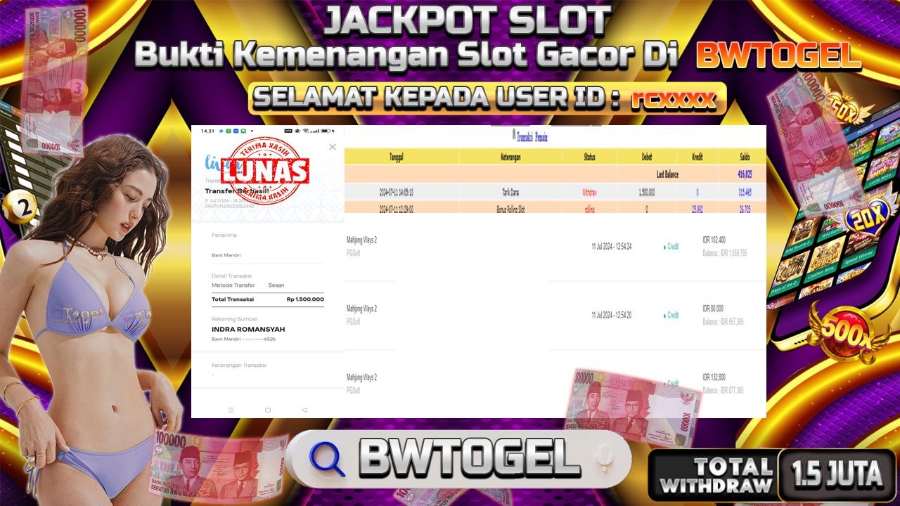 BUKTI JACKPOT SLOT  MAHJONG WAYS 2 TERPERCAYA DI INDONESIA TGL 11-07-2024