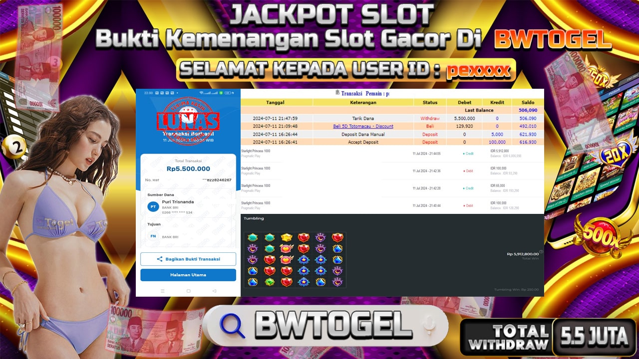 BUKTI JACKPOT SLOT STARLIGHT PRINCESS 1000 TERPERCAYA DI INDONESIA TGL 11-07-2024