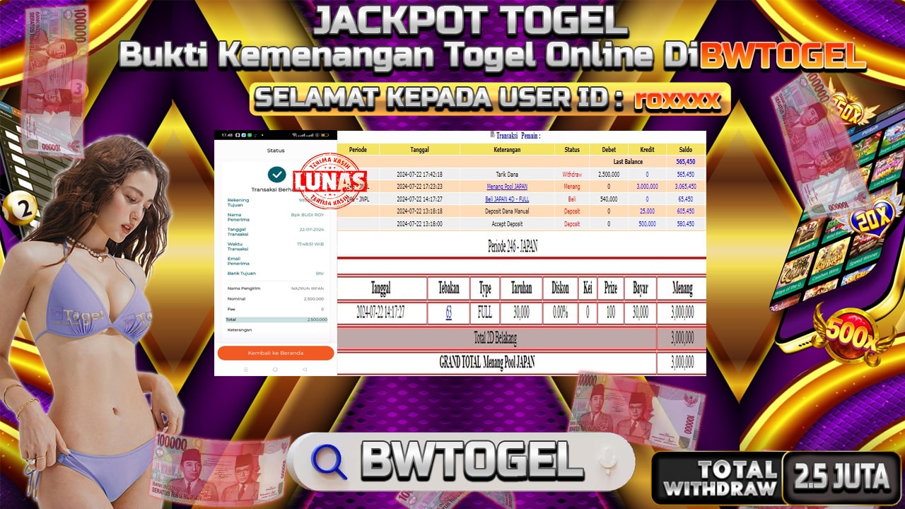 BUKTI JACKPOT TOGEL ONLINE JAPAN TERPERCAYA DI INDONESIA TGL 22-07-2024