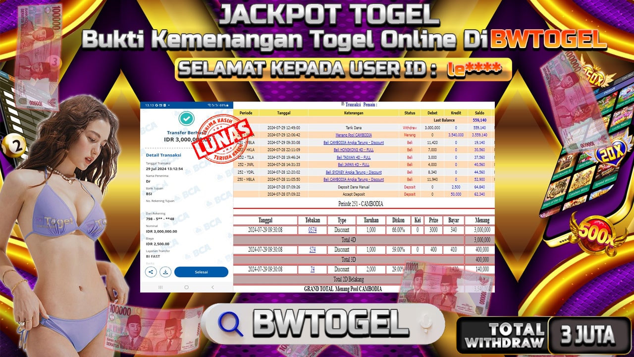 BUKTI JACKPOT TOGEL ONLINE POOL CAMBODIA TERPERCAYA DI INDONESIA TGL 29-07-2024