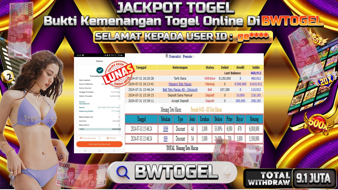 BUKTI JACKPOT TOGEL ONLINE TOTO MACAU 4D TERPERCAYA DI INDONESIA TGL 31-07-2024