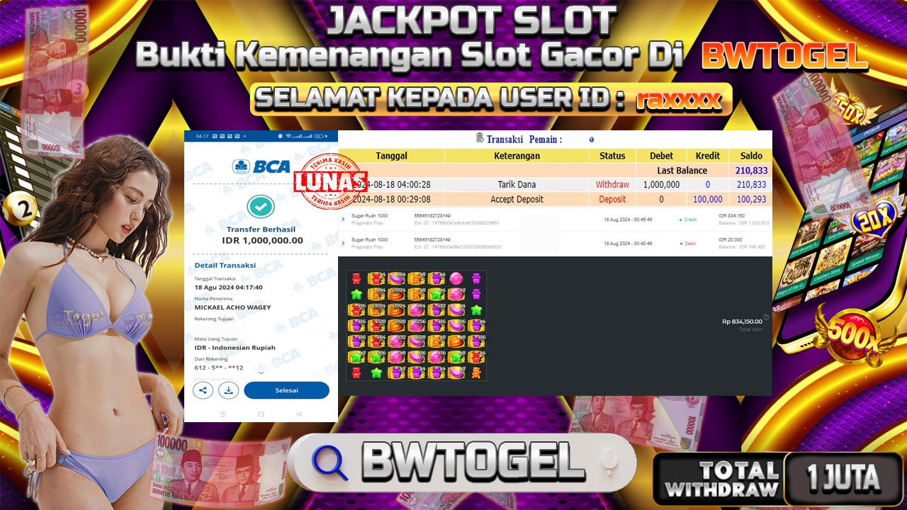 BUKTI JACKPOT SLOT SUGAR RUSH 1000 TERPERCAYA DI INDONESIA TGL 18-08-2024