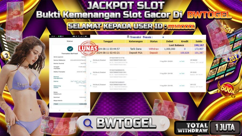 BUKTI JACKPOT SLOT WILD BOUNTY SHOWDOWN TERPERCAYA DI INDONESIA TGL 11-08-2024