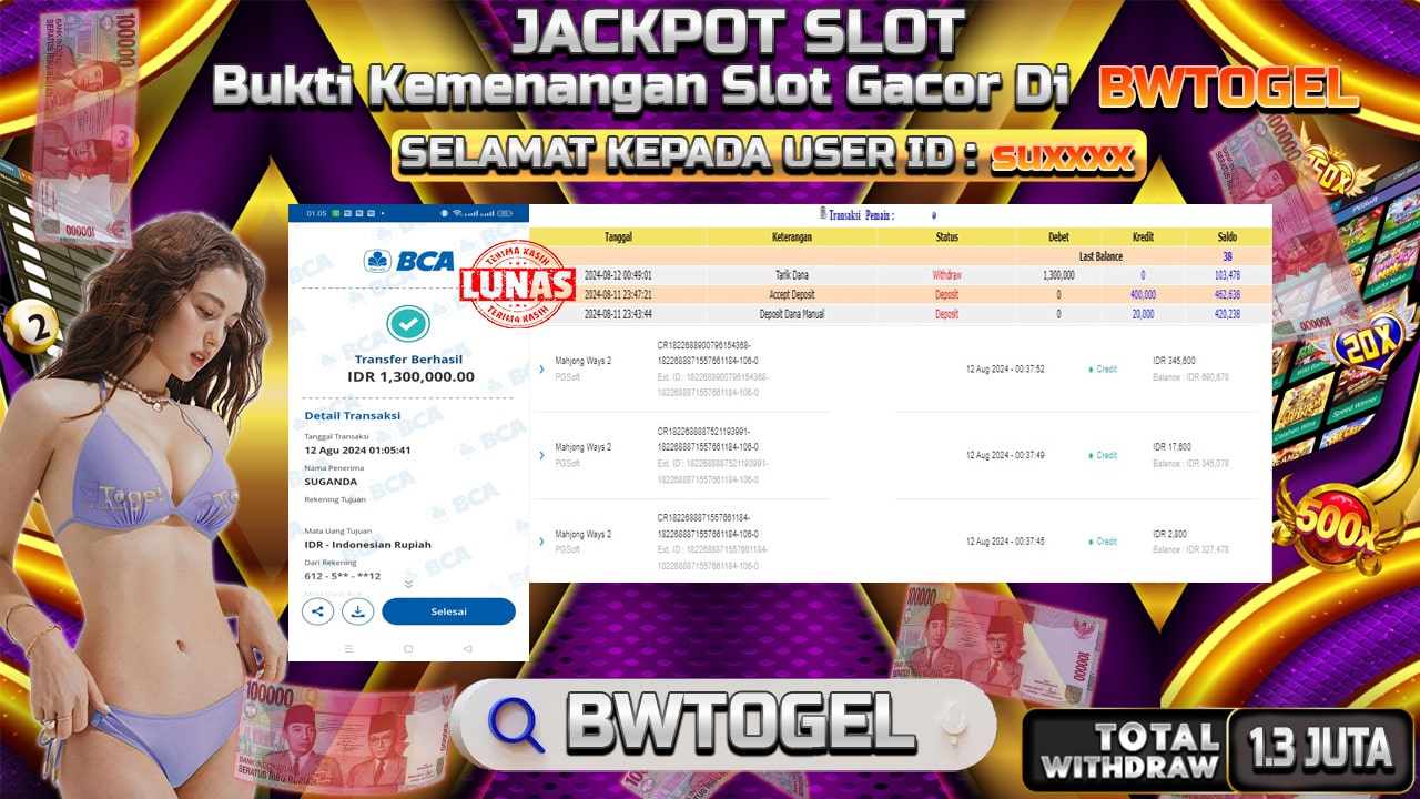 BUKTI JACKPOT SLOT MAHJONG WAYS 2 TERPERCAYA DI INDONESIA TGL 12-08-2024