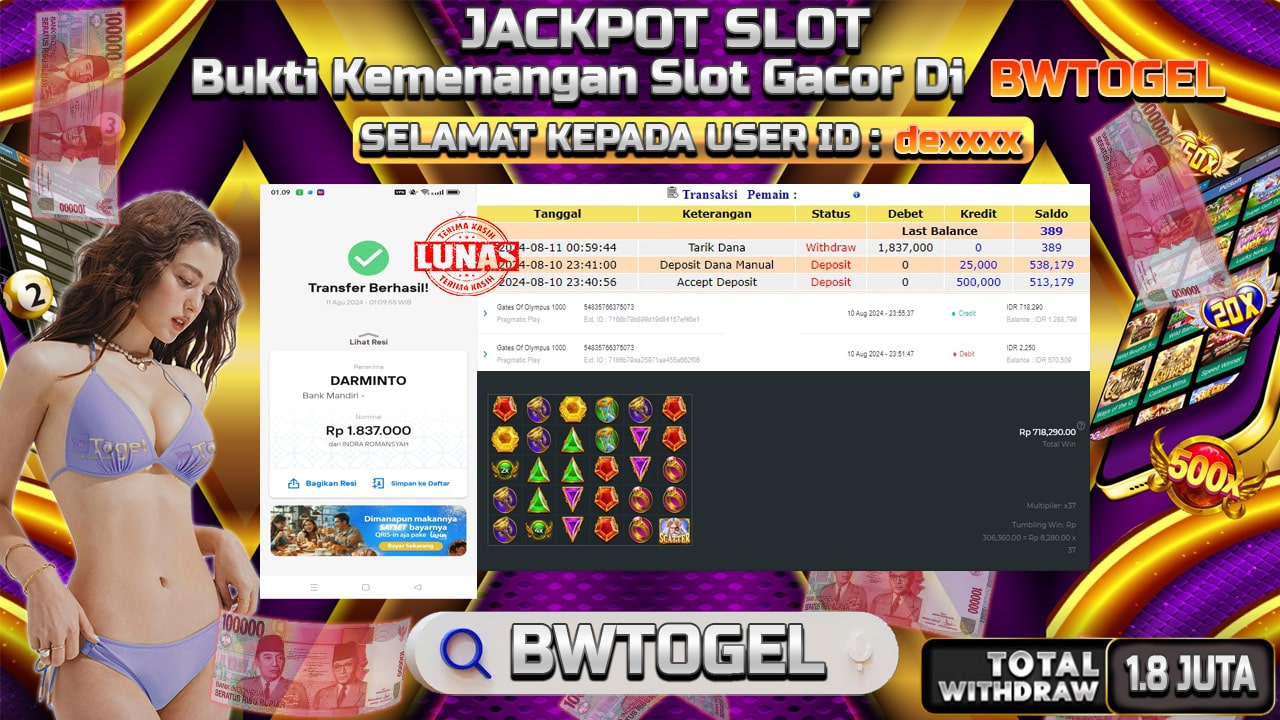 BUKTI JACKPOT SLOT GATES OF OLYMPUS 1000 TERPERCAYA DI INDONESIA TGL 11-08-2024