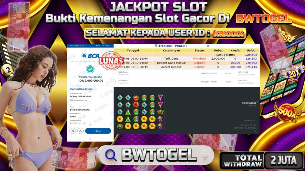 BUKTI JACKPOT SLOT 5000X MANIA TERPERCAYA DI INDONESIA TGL 06-08-2024