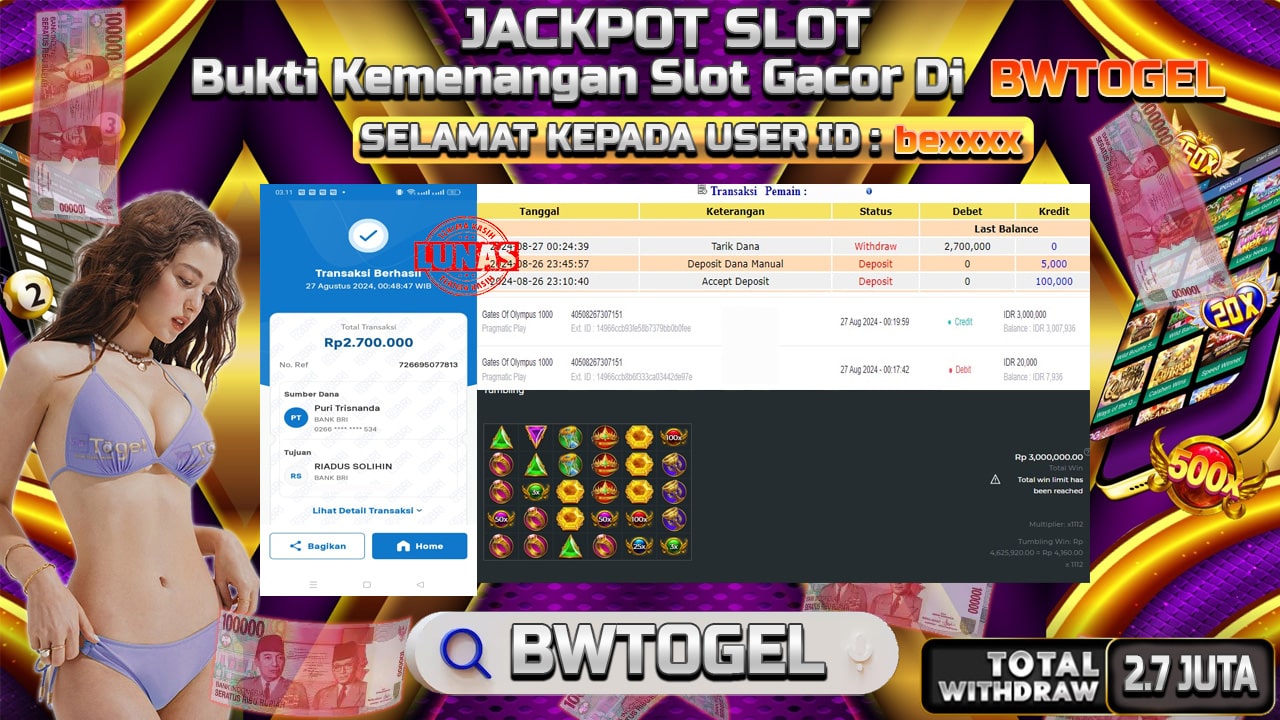 BUKTI JACKPOT SLOT GATES OF OLYMPUS 1000 TERPERCAYA DI INDONESIA TGL 27-08-2024