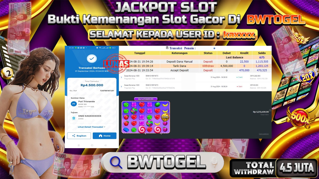 BUKTI JACKPOT SLOT SWEET BONANZA 1000 TERPERCAYA DI INDONESIA TGL 01-09-2024