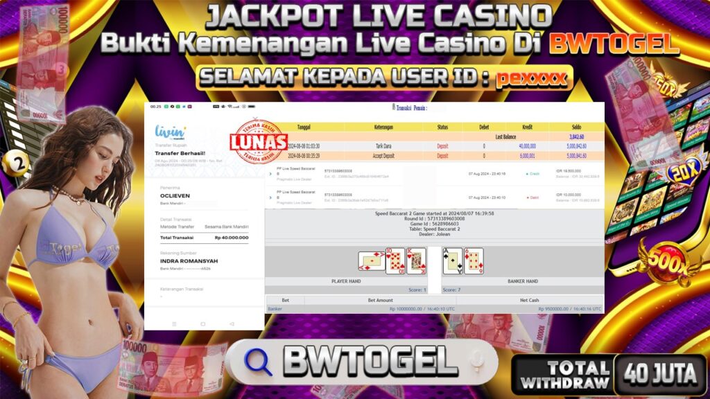 BUKTI JACKPOT SPEED BACCARAT TERPERCAYA DI INDONESIA TGL 08-08-2024