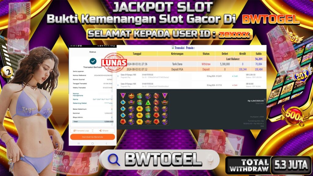 BUKTI JACKPOT SLOT GATES OF OLYMPUS 1000 TERPERCAYA DI INDONESIA TGL 03-08-2024