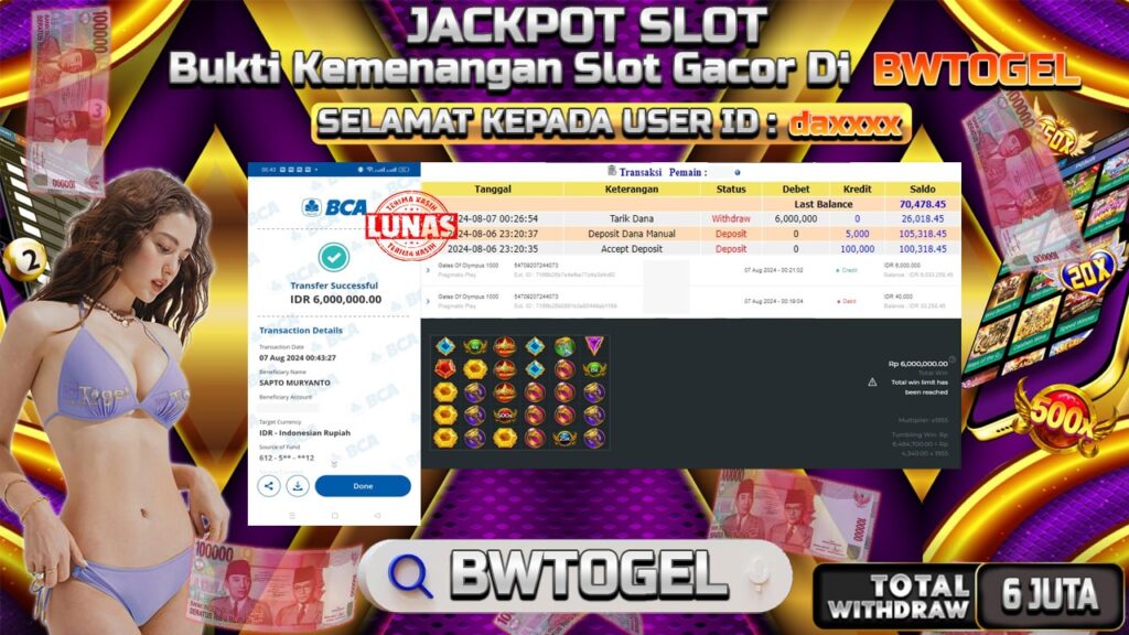 BUKTI JACKPOT SLOT GATES OF OLYMPUS 1000 TERPERCAYA DI INDONESIA TGL 07-08-2024