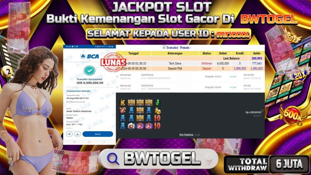 BUKTI JACKPOT SLOT WILD WEST GOLD TERPERCAYA DI INDONESIA TGL 30-08-2024