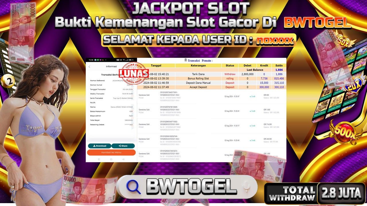 BUKTI JACKPOT SLOT GEMSTONES GOLD TERPERCAYA DI INDONESIA TGL 02-08-2024