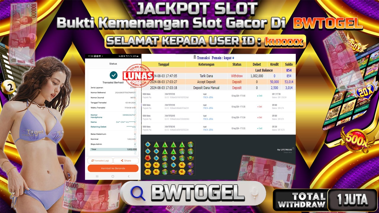 BUKTI JACKPOT SLOT 5000X MANIA TERPERCAYA DI INDONESIA TGL 03-08-2024