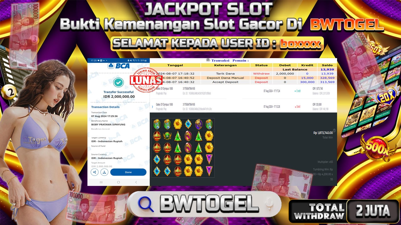 BUKTI JACKPOT SLOT GATES OF OLYMPUS 1000 TERPERCAYA DI INDONESIA TGL 07-08-2024