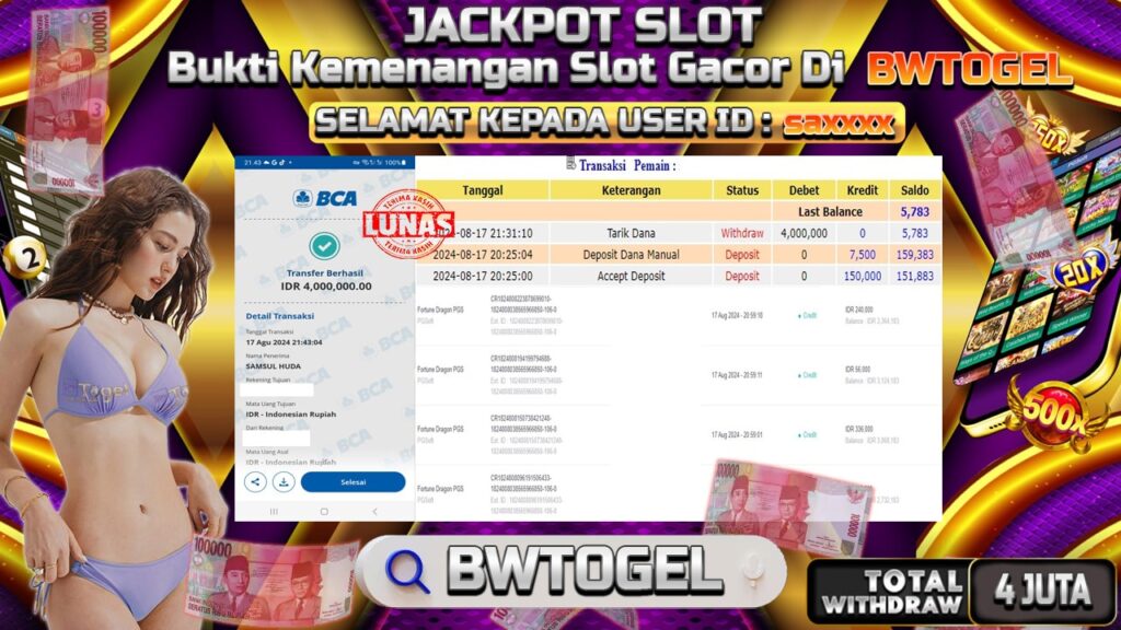 BUKTI JACKPOT SLOT FORTUNE DRAGON TERPERCAYA DI INDONESIA TGL 17-08-2024