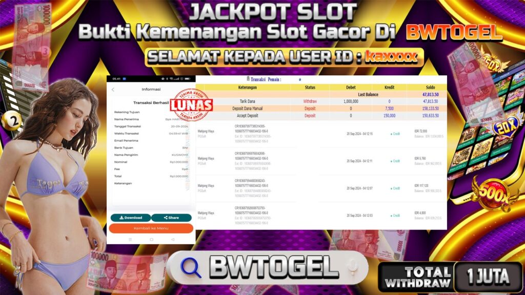 BUKTI JACKPOT SLOT MAHJONG WAYS TERPERCAYA DI INDONESIA TGL 20-09-2024