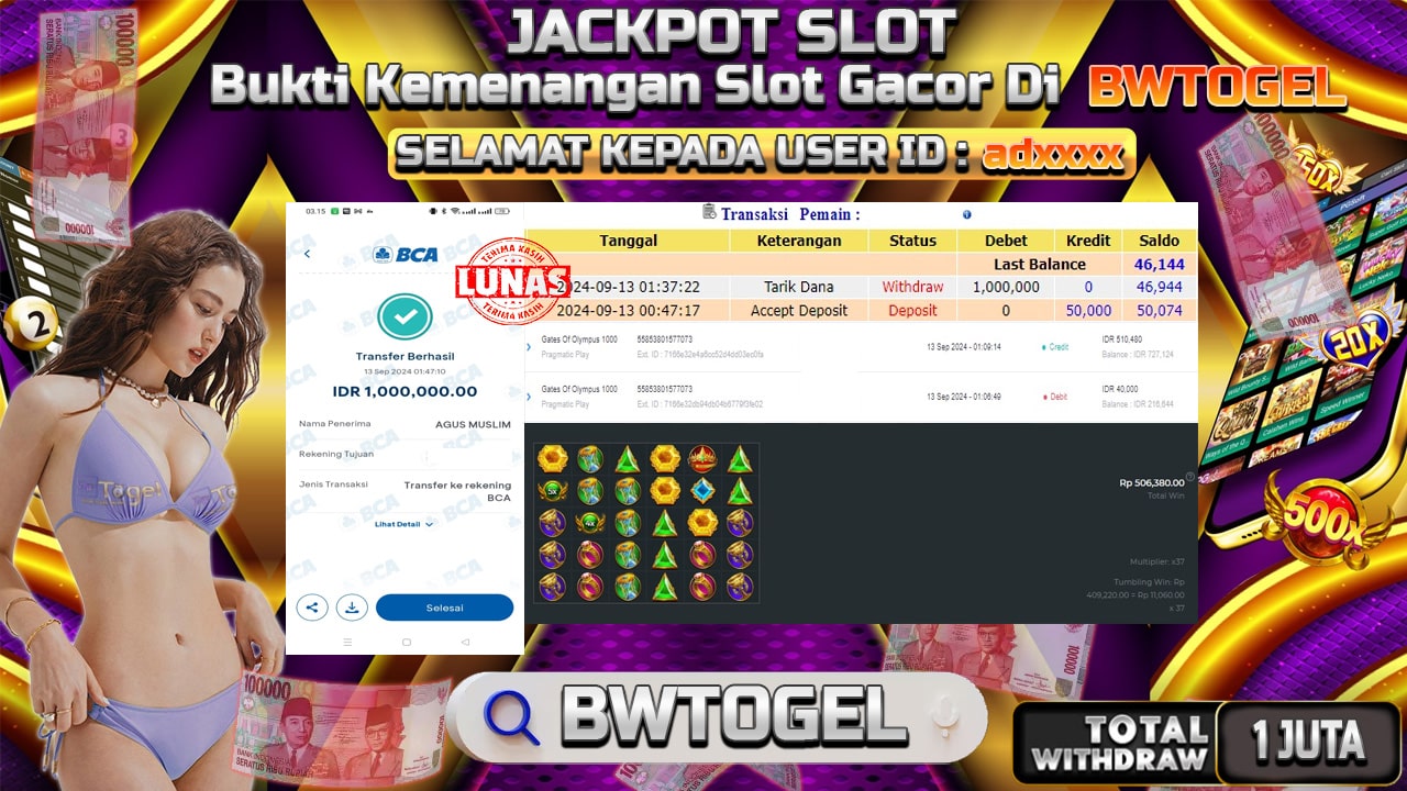 BUKTI JACKPOT SLOT GATES OF OLYMPUS 1000 TERPERCAYA DI INDONESIA TGL 13-09-2024