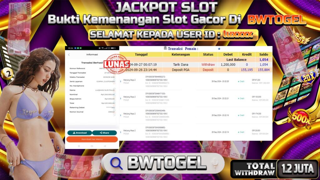 BUKTI JACKPOT SLOT MAHJONG WAYS 2 TERPERCAYA DI INDONESIA TGL 27-09-2024