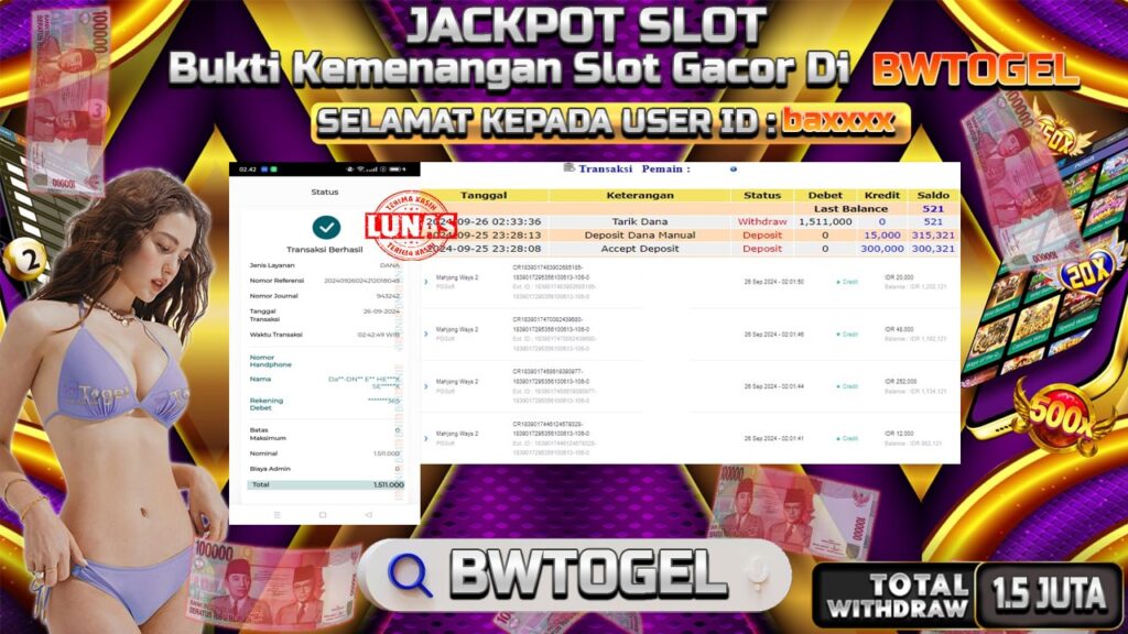 BUKTI JACKPOT SLOT MAHJONG WAYS 2 TERPERCAYA DI INDONESIA TGL 26-09-2024