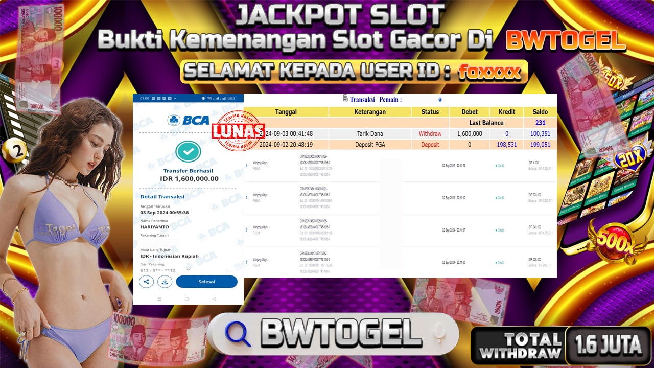 BUKTI JACKPOT SLOT MAHJONG WAYS TERPERCAYA DI INDONESIA TGL 03-09-2024