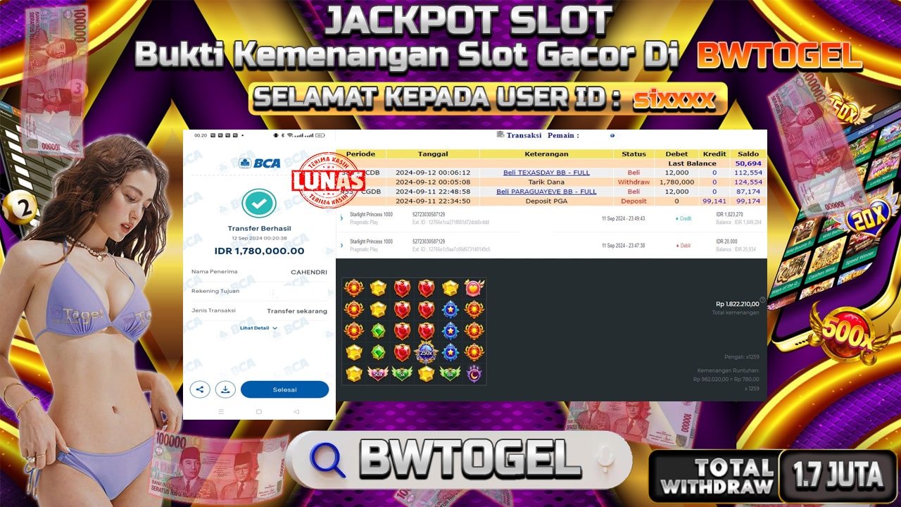 BUKTI JACKPOT SLOT STARLIGHT PRINCESS 1000 TERPERCAYA DI INDONESIA TGL 12-09-2024