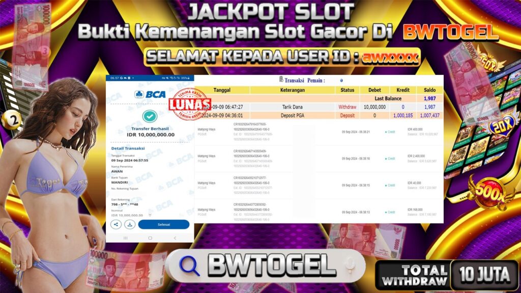 BUKTI JACKPOT SLOT MAHJONG WAYS TERPERCAYA DI INDONESIA TGL 09-09-2024