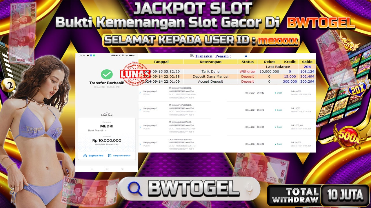 BUKTI JACKPOT SLOT MAHJONG WAYS 2 TERPERCAYA DI INDONESIA TGL 15-09-2024