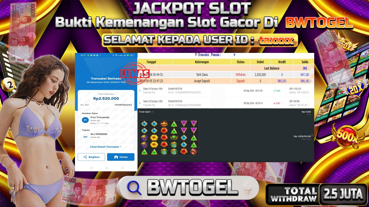 BUKTI JACKPOT SLOT GATES OF OLYMPUS 1000 TERPERCAYA DI INDONESIA TGL 06-09-2024