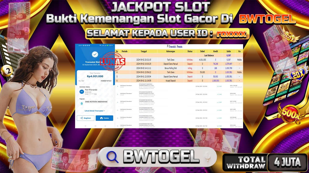 BUKTI JACKPOT SLOT WILD BOUNTY SHOWDOWN TERPERCAYA DI INDONESIA TGL 02-09-2024