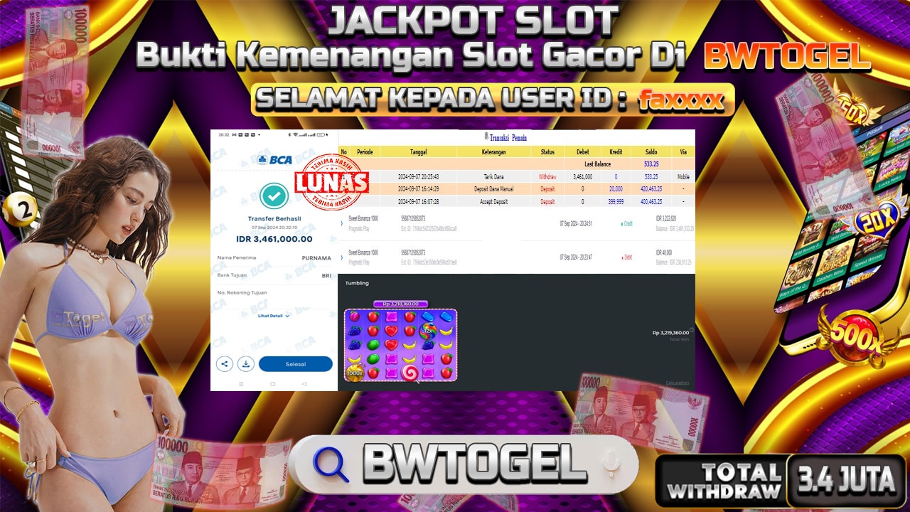 BUKTI JACKPOT SLOT SWEET BONANZA 1000 TERPERCAYA DI INDONESIA TGL 07-09-2024