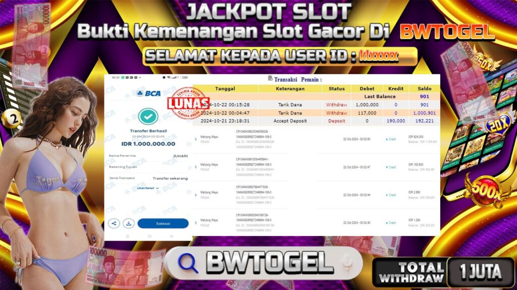 BUKTI JACKPOT SLOT MAHJONG WAYS TERPERCAYA DI INDONESIA TGL 22-10-2024