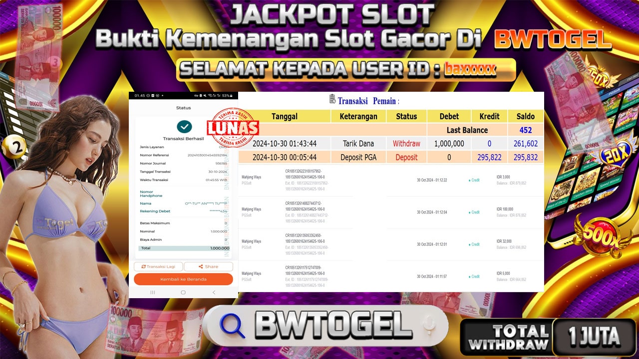 BUKTI JACKPOT SLOT MAHJONG WAYS TERPERCAYA DI INDONESIA TGL 30-10-2024