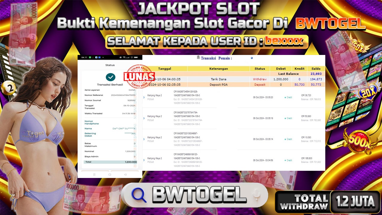 BUKTI JACKPOT SLOT MAHJONG WAYS 2 TERPERCAYA DI INDONESIA TGL 06-10-2024