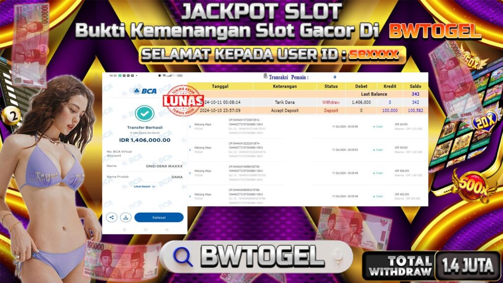 BUKTI JACKPOT SLOT MAHJONG WAYS TERPERCAYA DI INDONESIA TGL 11-10-2024