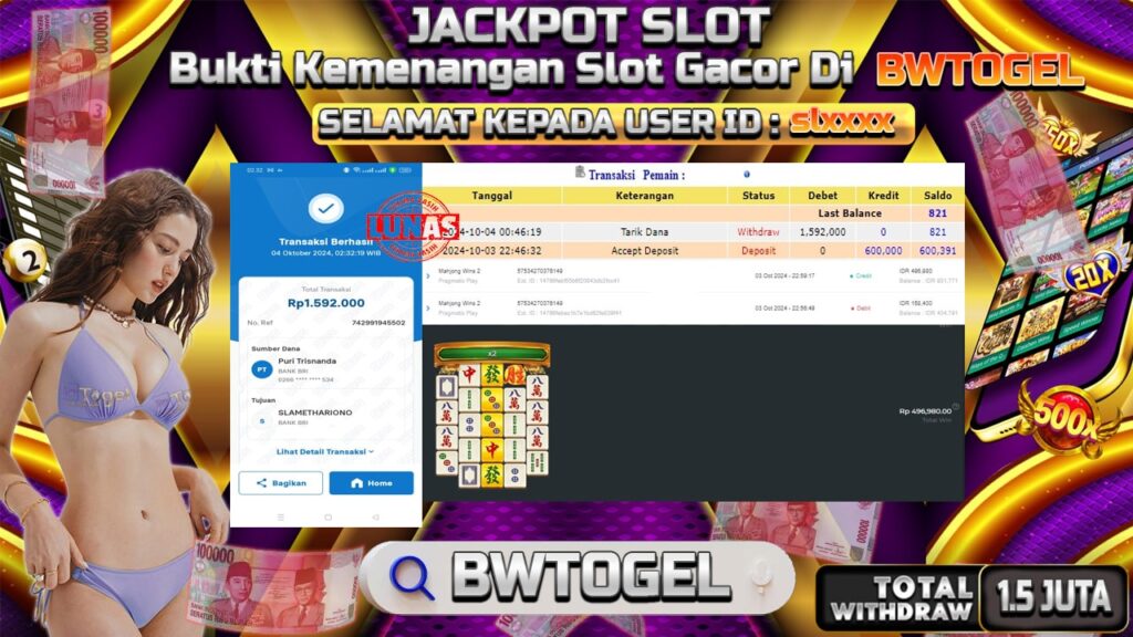 BUKTI JACKPOT SLOT MAHJONG WINS 2 TERPERCAYA DI INDONESIA TGL 04-10-2024